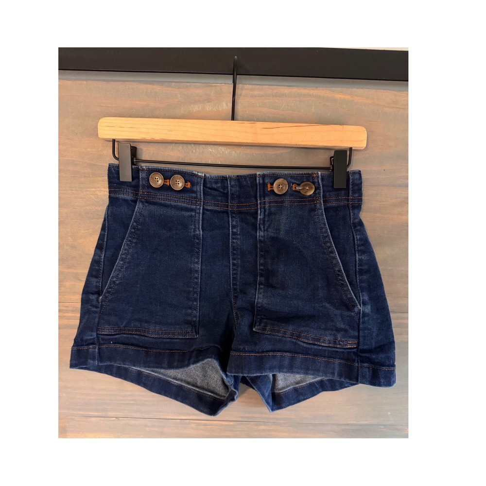Anthropologie Pilcro The Kit High Rise Cinch Back Denim Sailor Shorts Blue 26 - Picture 3 of 5